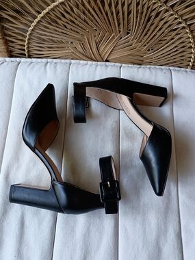 MICHAEL By Michael Shannon Black Pointed Ankle-Strap Block Heel Pumps_10